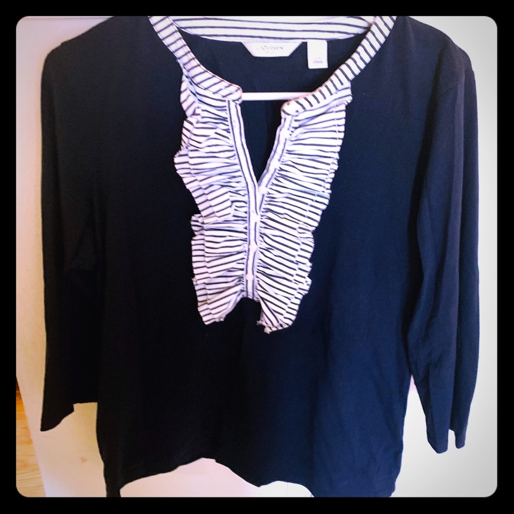 Liz Claiborne designer shirt navy blue stripes L